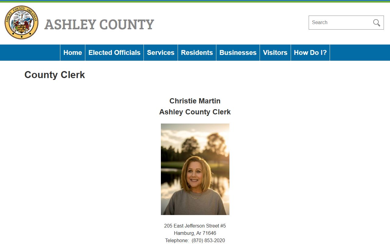 Ashley County People Search via county clerk page