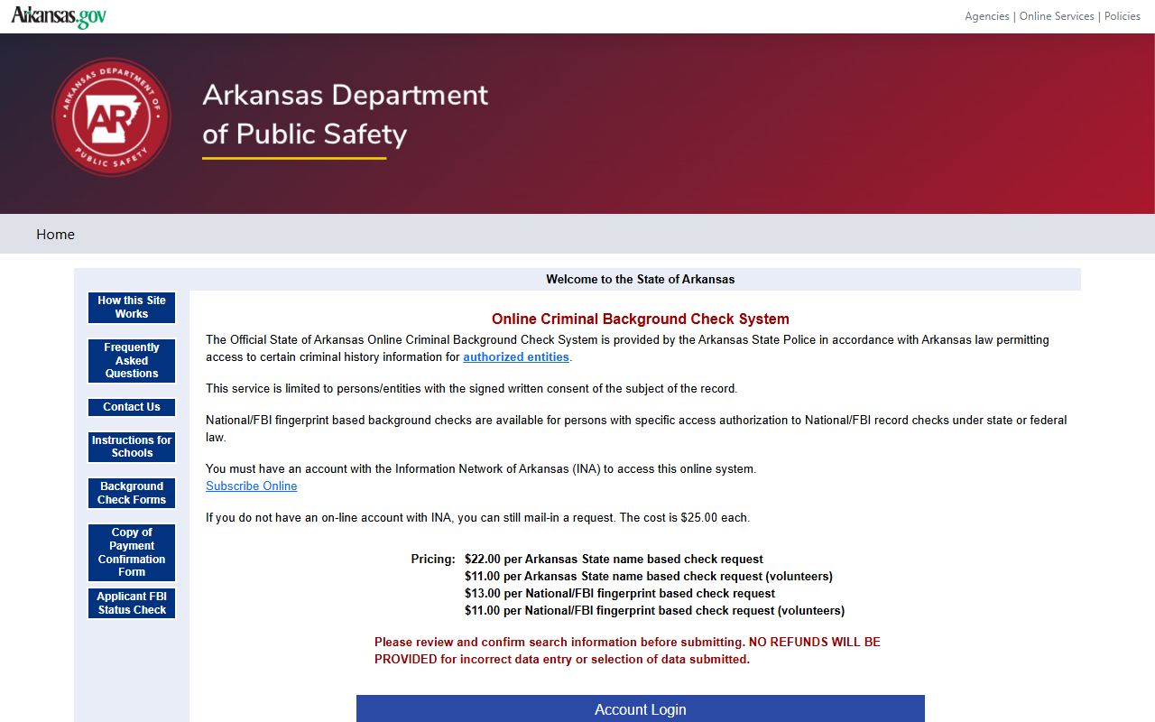 Arkansas People Search through State Police background check system
