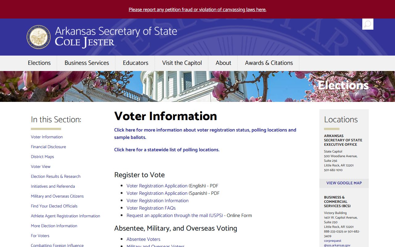 Arkansas People Search via Secretary of State voter information page